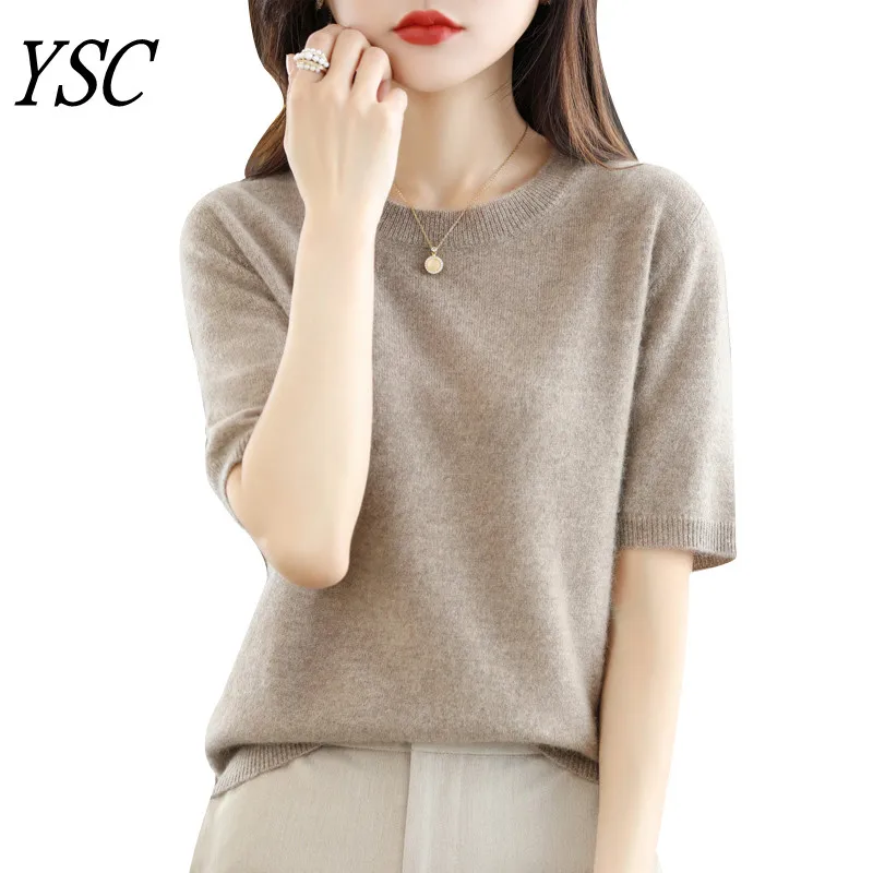 2024 Classic Style Cashmere Pullover Fashion Merino Wool Sweater Round neck Short sleeve Knitwear Soft Warm Basic' Clothing Tops