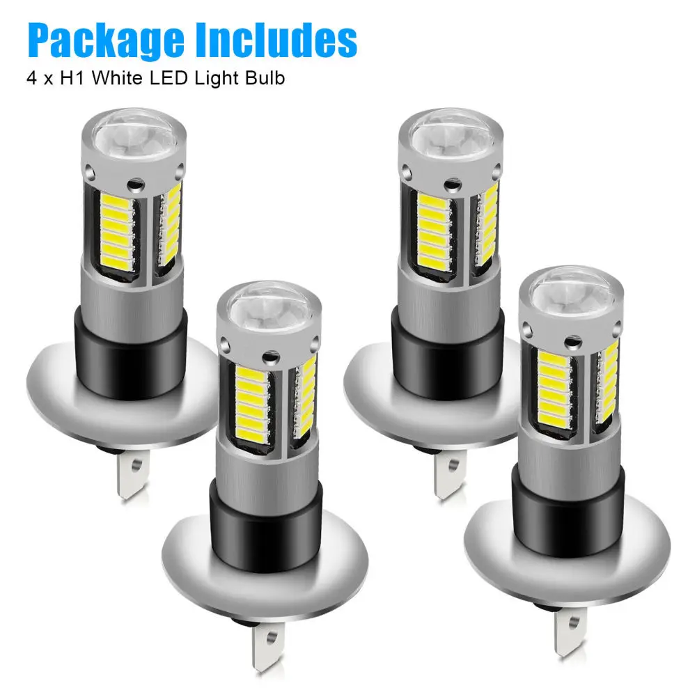 

4pcs H1 Led Headlight Bulb Kit 360-degree High-low Beam Fog Lamp Drl 200w 6500k Light Bulbs Replacement Metal