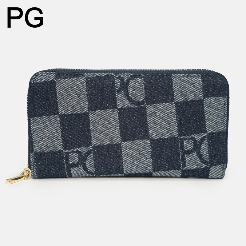 

PG Women Handbag Chessboard Pattern Long Wear Resistant Denim Retro Large Capacity Multi Card Niche Luxury Versatile Wallet