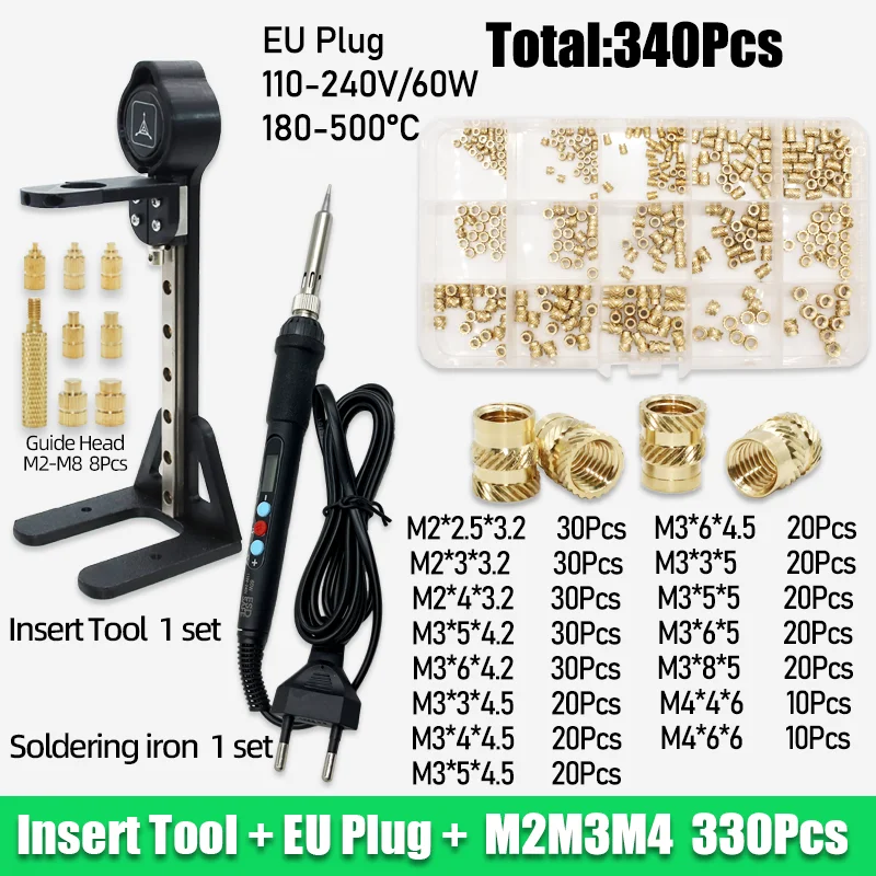1040x Wärmeeinpresswerkzeug M2 M3 M4 M5 M6 M8 Messing-Gewindeeinsätze 60W Lötkolbenspitze für Kunststoffmuttern 3D-Drucker Zubehör – Detail 14