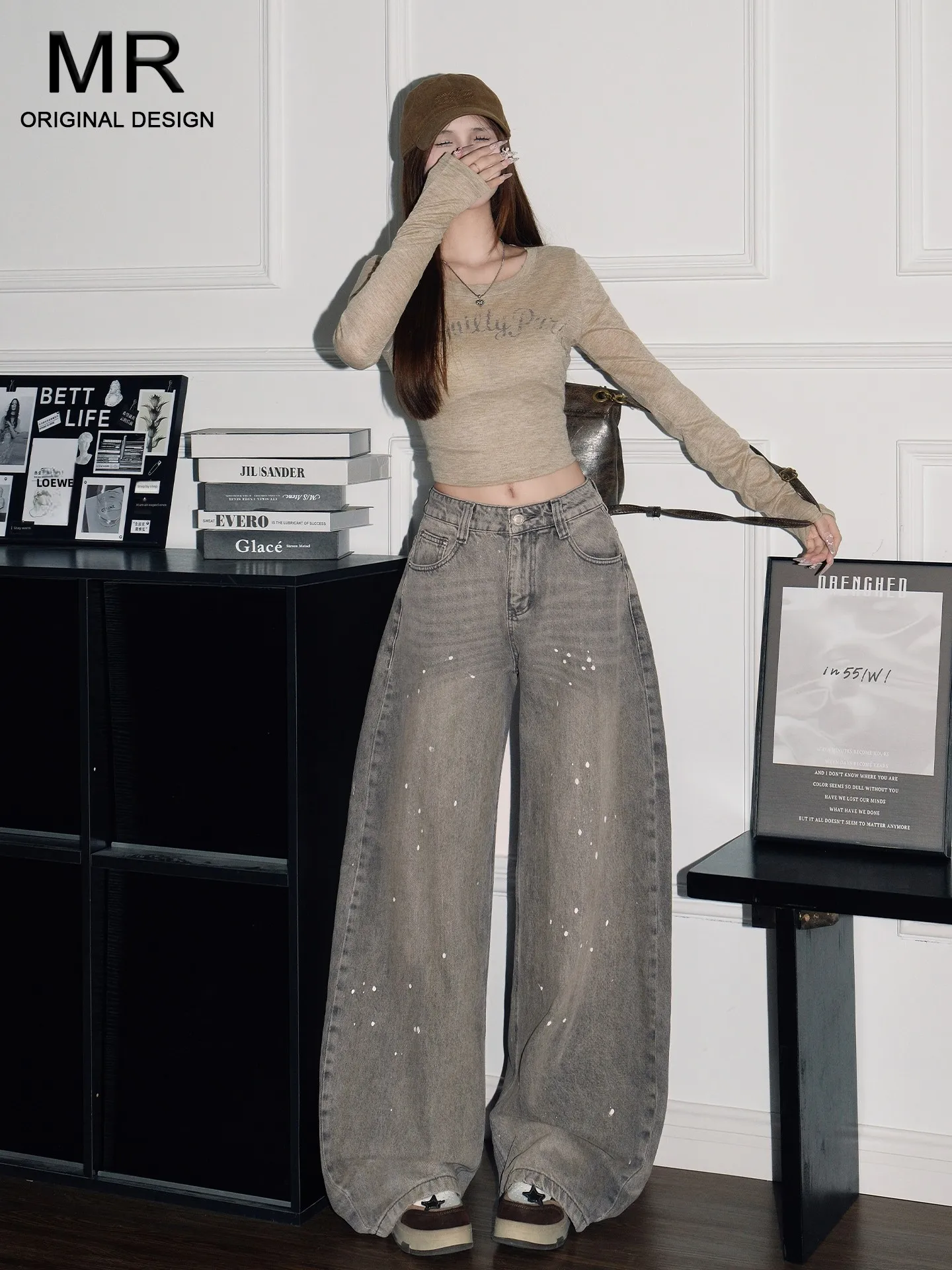 

Retro Washed Wide Leg Denim Jeans Women's Loose Straight Floor-Length Pants Summer Design Slimming Casual American Style