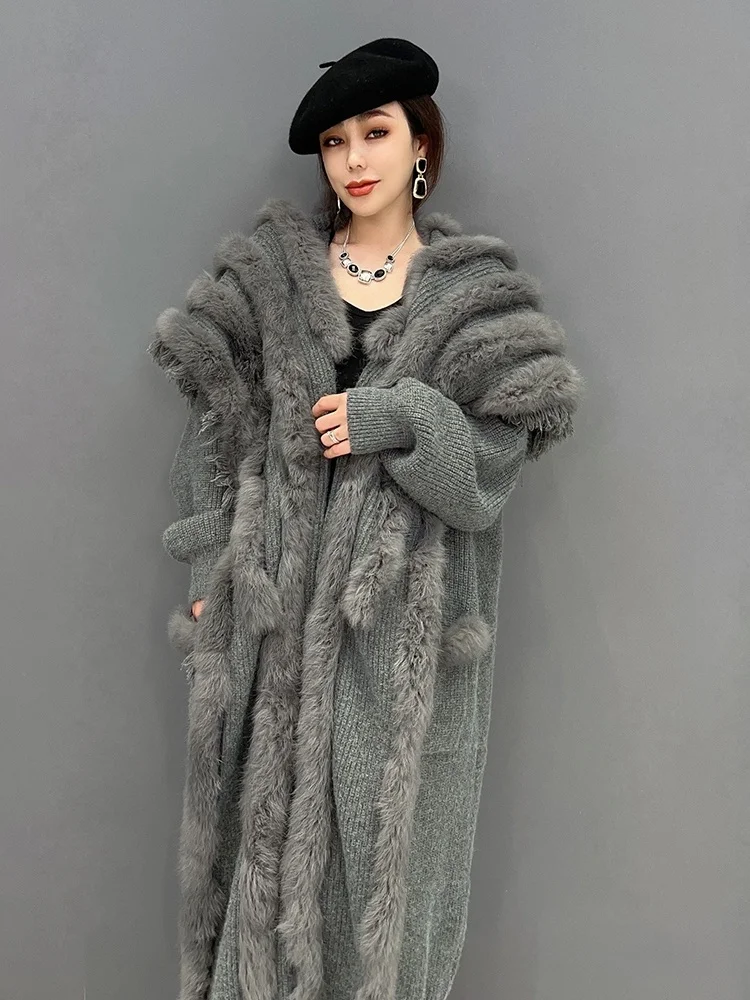 SHENGPALAE Korean Fashion Thicken Plush Coat 2024 Spring New Light Luxury Knitted Elegant Chic Women\'s Outwear Clothing 5R425