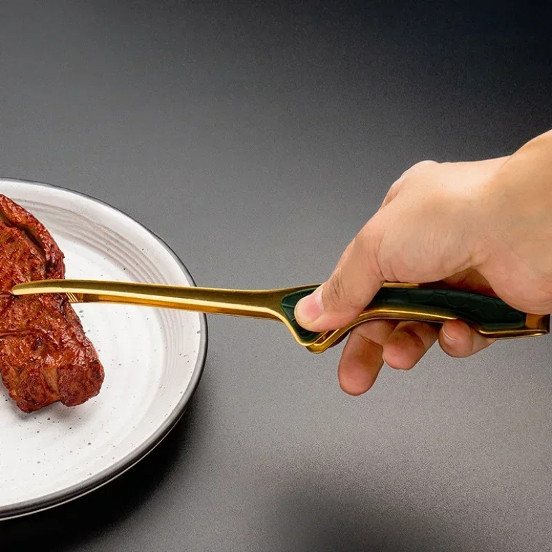 Gold Grill Tongs Stainless Steel Korean BBQ Food Clamp Kitchen Cooking Tool for Steak Meat Stone Grip Barbecue Heavy Duty