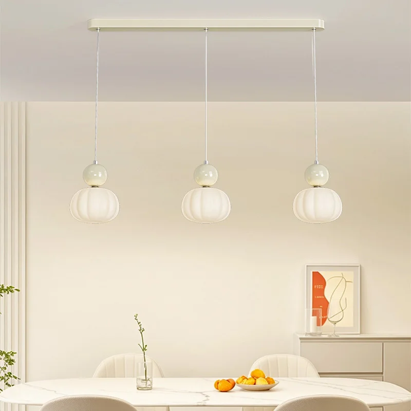 Pumpkin Shaped Beige Pendant Light Bedroom Bedside Lamp Modern Living Room Bar Counter Entrance Foyer Head Hanging Line Light
