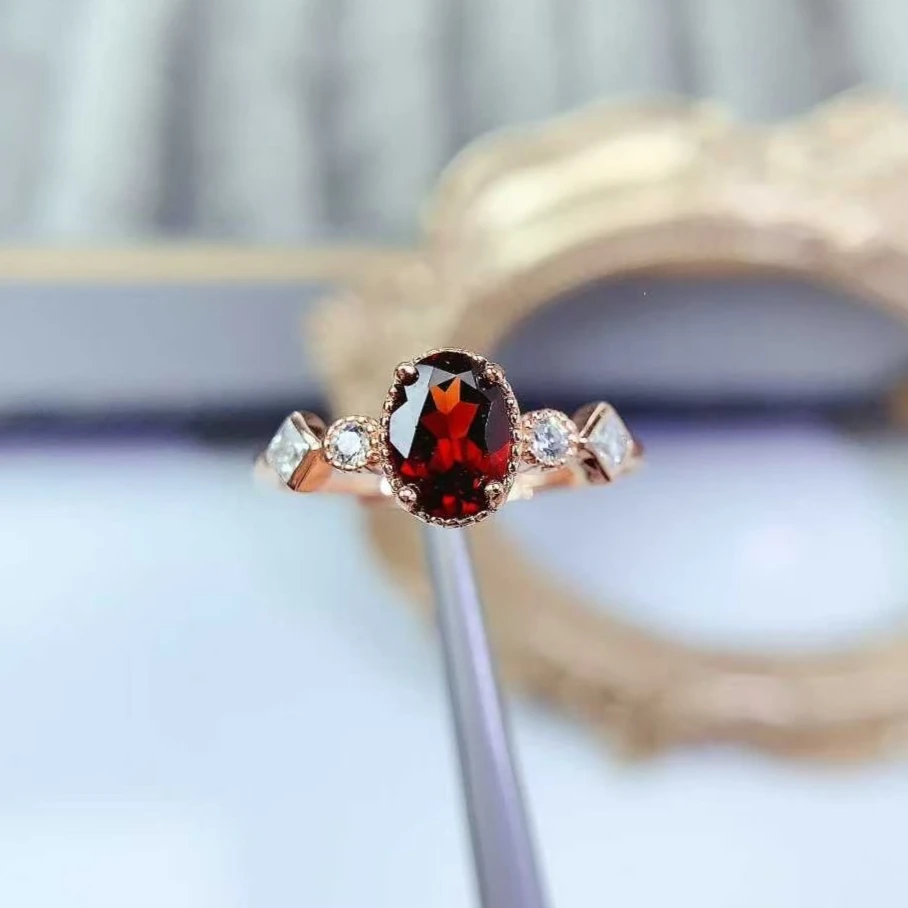 

Кольцо из настоящего стерлингового серебра, кольцо с натуральным гранатом, 5 мм * 7 мм, 0,7 карата, ювелирные изделия из серебра 925 пробы с золотым покрытием 18 карат
