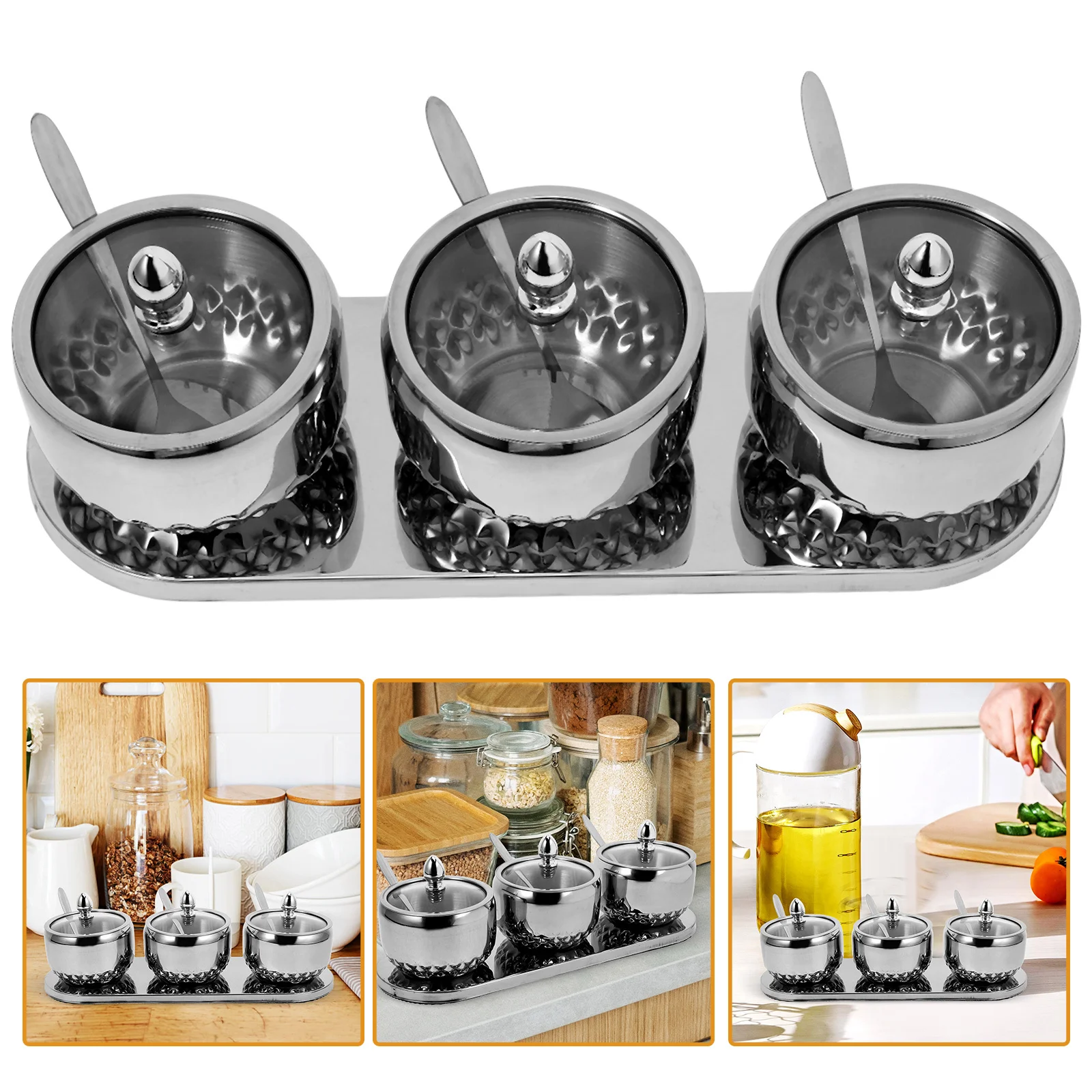 

1Set Condiment Pot Set Modern Stainless Steel Seasoning Storage Jars with Lid for Kitchen Spice Sugar Salt Holder Easy Clean