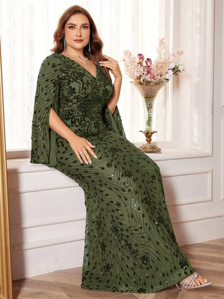 Lucyinlove Plus Größe Luxus Schwarz Abendkleider Frauen Schlitz Langarm Meerjungfrau Formale Pailletten Hochzeit Party Cocktail Kleider – Detail 20