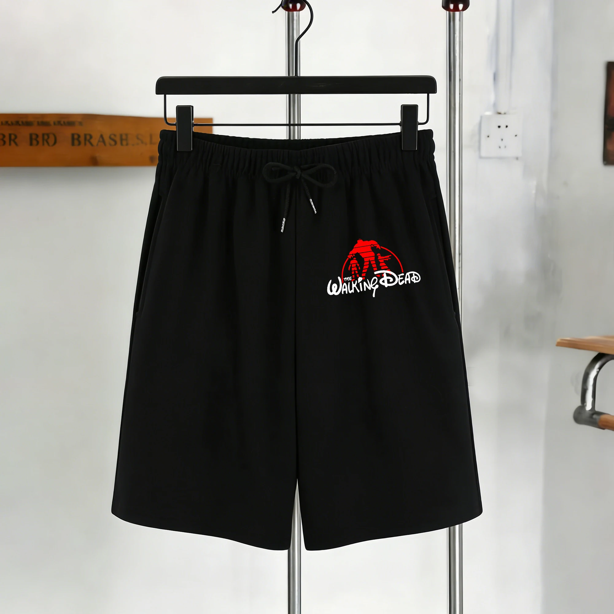 

Мужские летние дышащие шорты с карманами и принтом, на шнурке, в уличном стиле, свободные, универсальные, унисекс, мягкие, черные