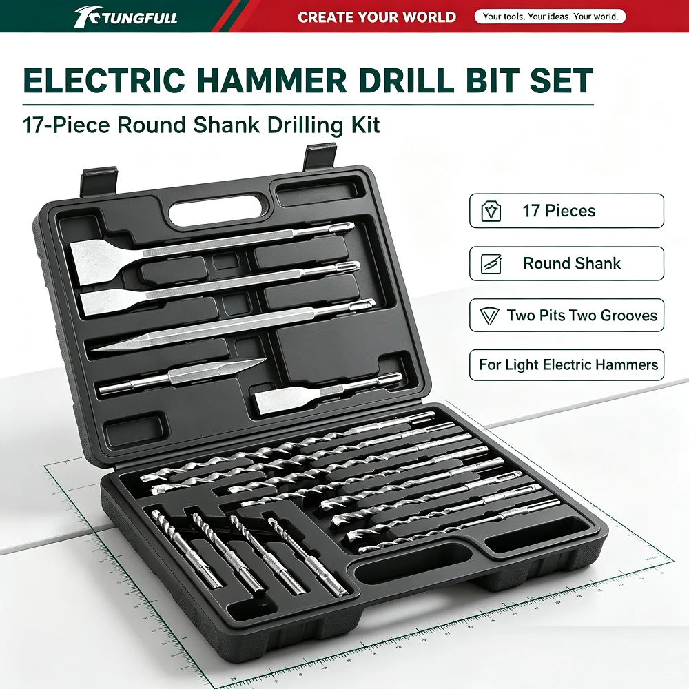 jeu-de-17-outils-de-poinconnage-a-percussion-durable-avec-manche-rond-comprenant-poincons-meches-de-percage-pioches-et-tetes-de-pelle-pour-marteau-electrique