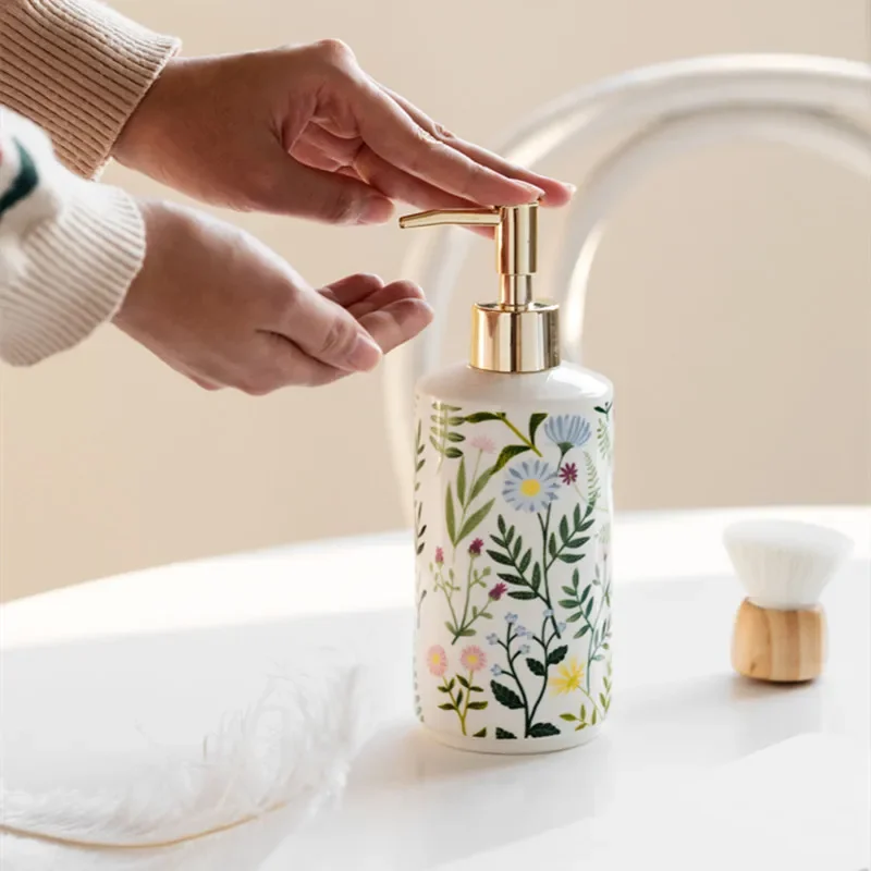 

430ml flower pattern ceramic press separate bottle hand wash lotion shampoo lotion bottle dispenser hotel bathroom supplies