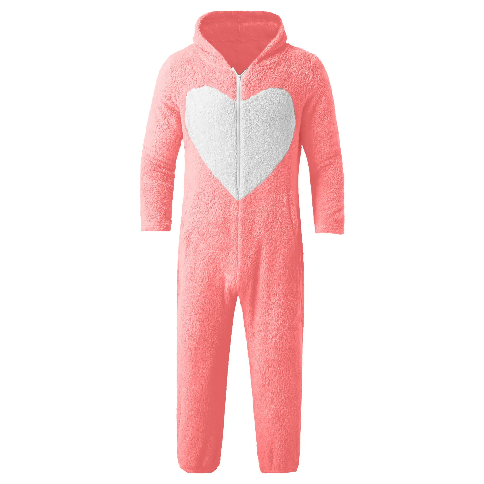 

Adults Love Heart Zipper Onesies Winter Women Pajamas Jumpsuit Men Couple Costume Cosplay Flannel Sleepwear Pyjamas Homewear