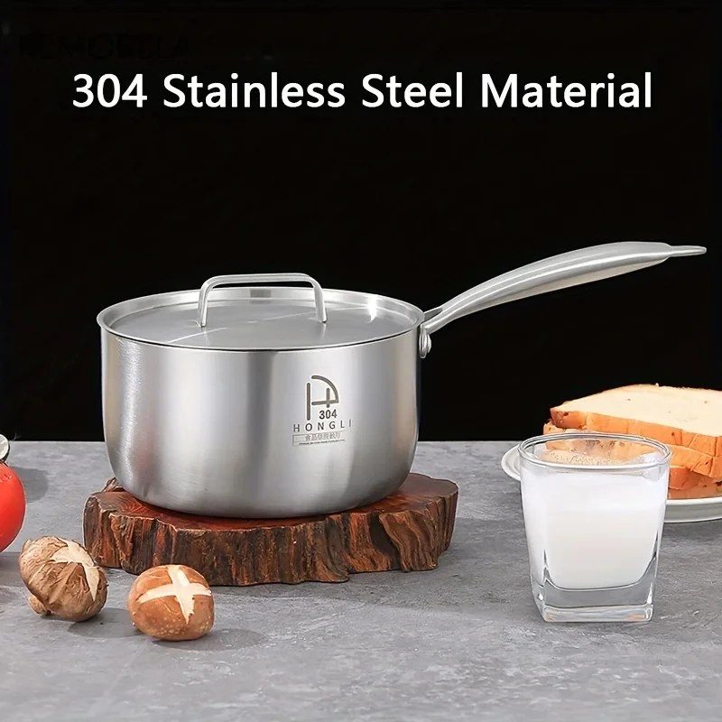 1.5L Stainless Steel Nonstick Soup Pot Saucepan with Lid Small Cooking Pot MIlk Pan With Anti-scald Cool Handle