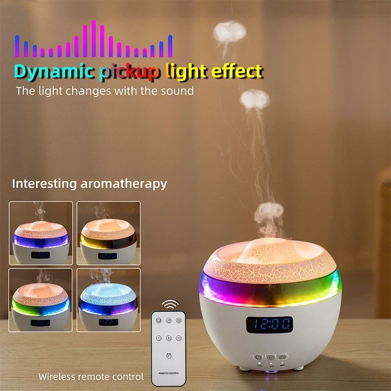 300ML Kleurrijke Led Lamp Draagbare Geurverspreider Nieuwe Trend Vulkaan Kwallen Spray Fire Flame Olie Luchtbevochtiger Diffuser Met Afstandsbediening