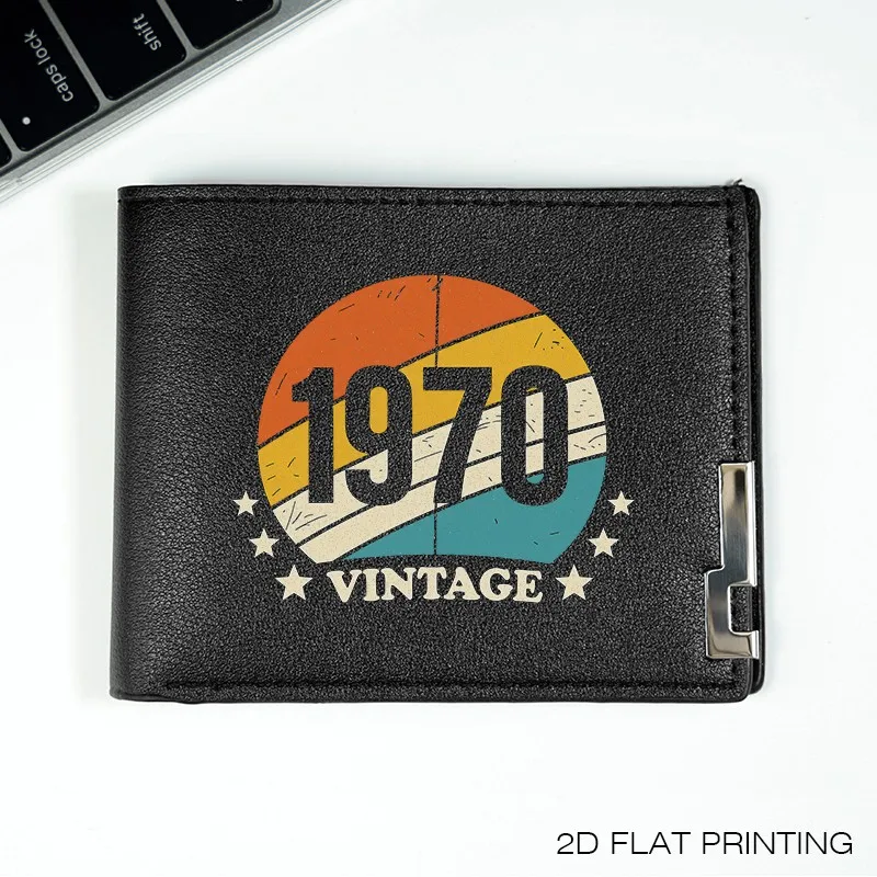 1970년 빈티지 남성용 PU 가죽 지갑 미니멀리스트 디자인 경량 내구성 비즈니스 스타일 짧은 지갑 평면 인쇄