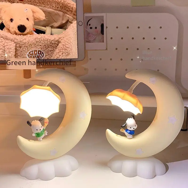 Ins lovely Pochacco Moon nightlight, dormitorio, mesita de noche, luz de ambiente, lámpara de mesa pequeña, luz led cálida