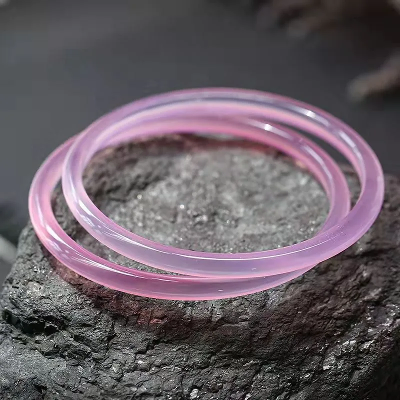 

Natural Pink Chalcedony Hand-carved Thin Round Bracelet Fashion Boutique Jewelry Female Pink Agate Beauty Bracelet Gift