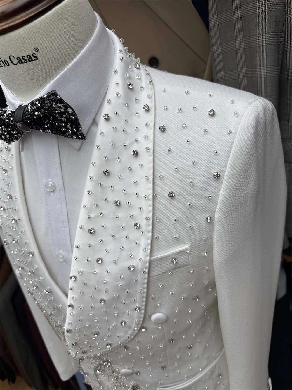 DTLumika Conjunto de traje de cristales para hombre, traje de pantalones de 2 piezas para hombre con borla XS-3XL Trajes de novio de boda Imágenes reales