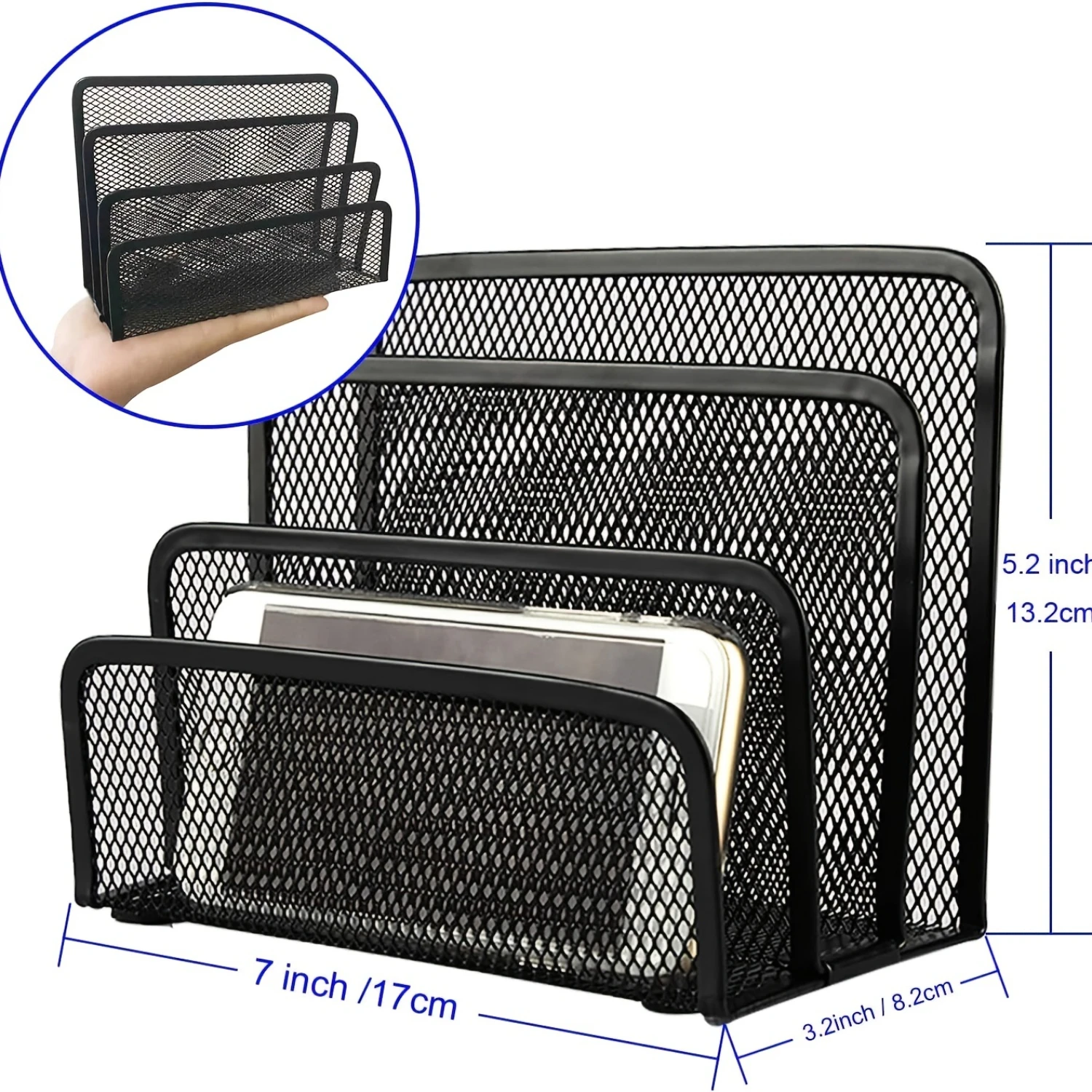 1pc/pcs Desk Mail Organizer, Anumit File Holder Letter Sorter With 3 Vertical Upright Metal Mesh Compartments Document, Filing,