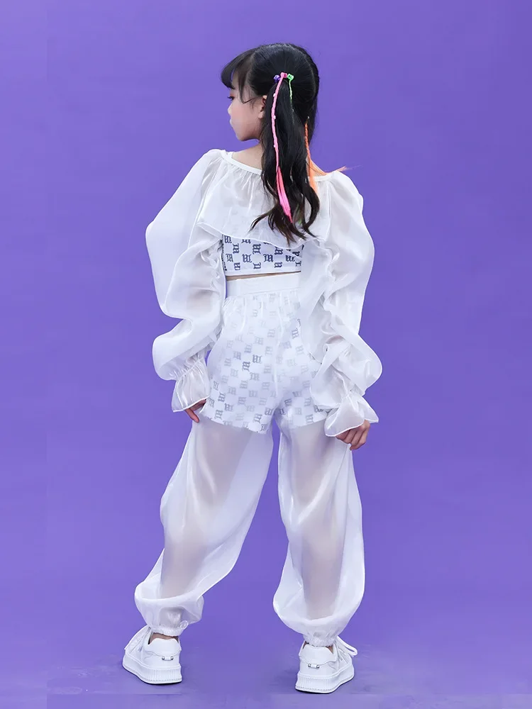 Mädchen Gruppe Hip Hop Kleidung Kinder Crop Top Chiffon Hosen Street Dance Spitze Röcke Kind Streetwear Elegante Kostüm