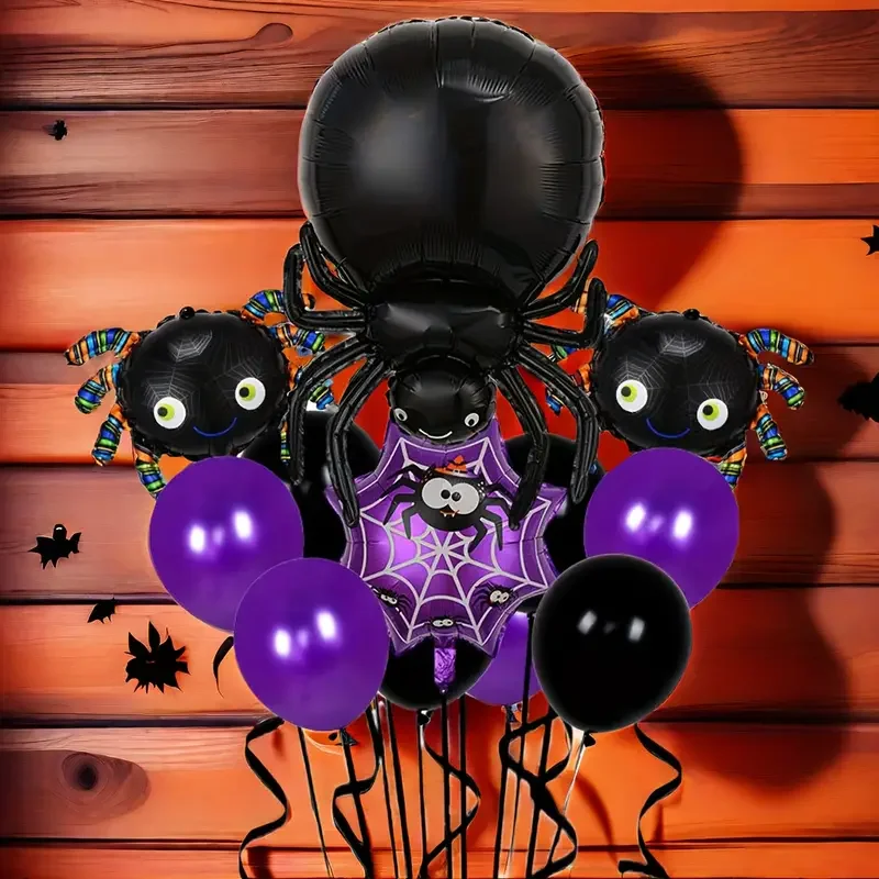 12pcs Halloween Balloon Spider Web Black Purple Balloon Set Halloween Party Indoor and Outdoor Shopping Mall Decoration