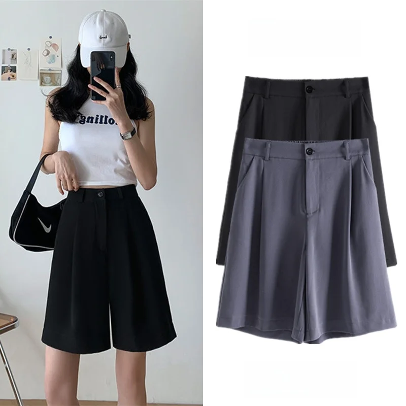 

Женский летний новый костюм из ледяного шелка: широкие брюки с высокой талией, свободные, повседневные, в корейском стиле, для стройности