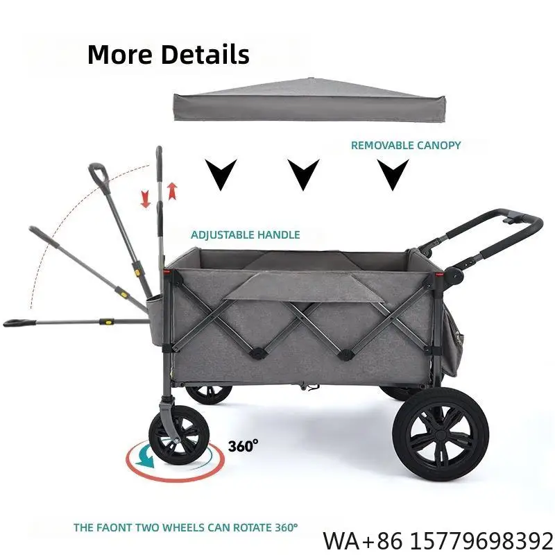 Multi-scene Use Large-capacity Steel Frame Four-Wheel Folding Design with Canopy for RV Camping Outdoor Storage Handcart