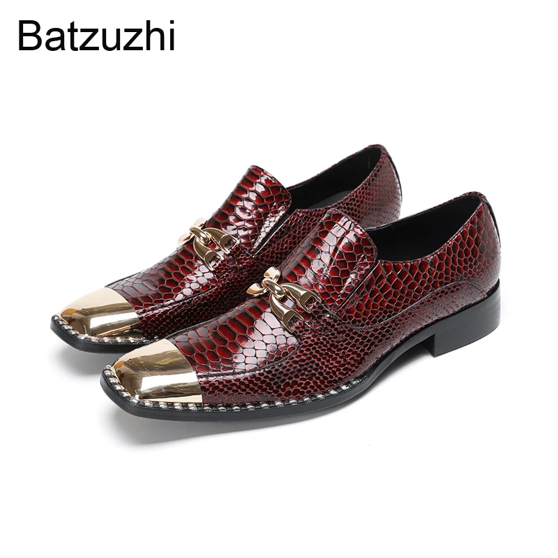 

Batzuzhi Wine Red Men's Leather Dress Shoes Slip on Formal Leather Business, Party and Wedding Shoes for Man Low Heels