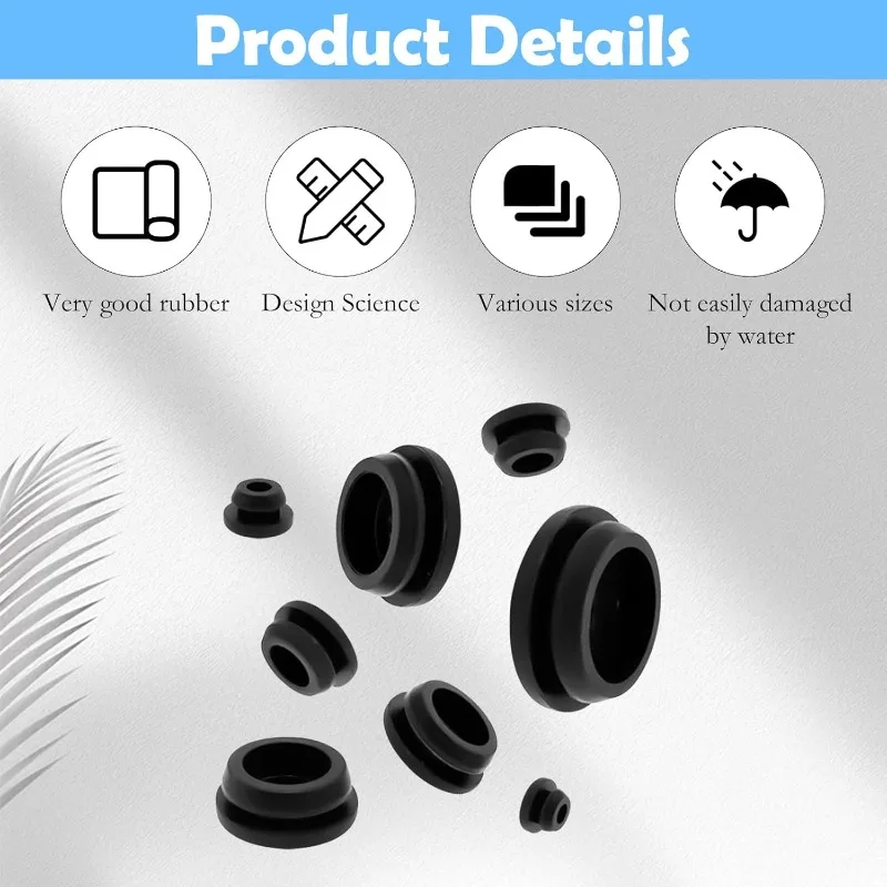 125Pcs/box Black Rubber Plug Round Hole Silicone Rubber Distribution Box Cabinet Hole Plug Cable Seal for Car Wiring Furniture