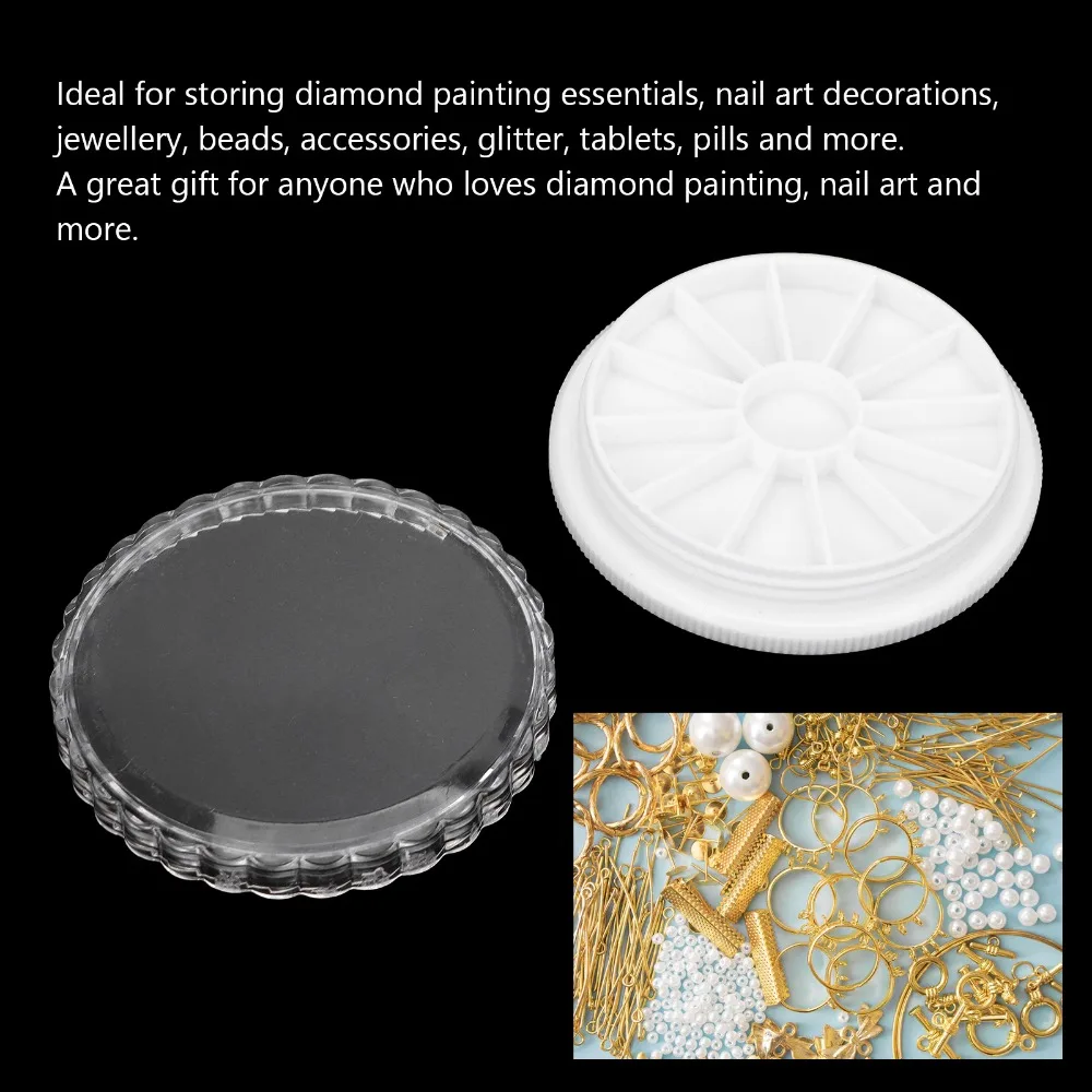 10pcs Round Shape Round Nail Art Decoration Storage Box Transparent 12 Compartments Multipurpose Rhinestone Container
