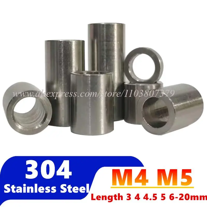 M4 M5 304 Stainless Steel Round Hollow Standoff Spacer Gasket Sleeve Unthreaded Bushing Washer Length 3 4 4.5 5-20mm