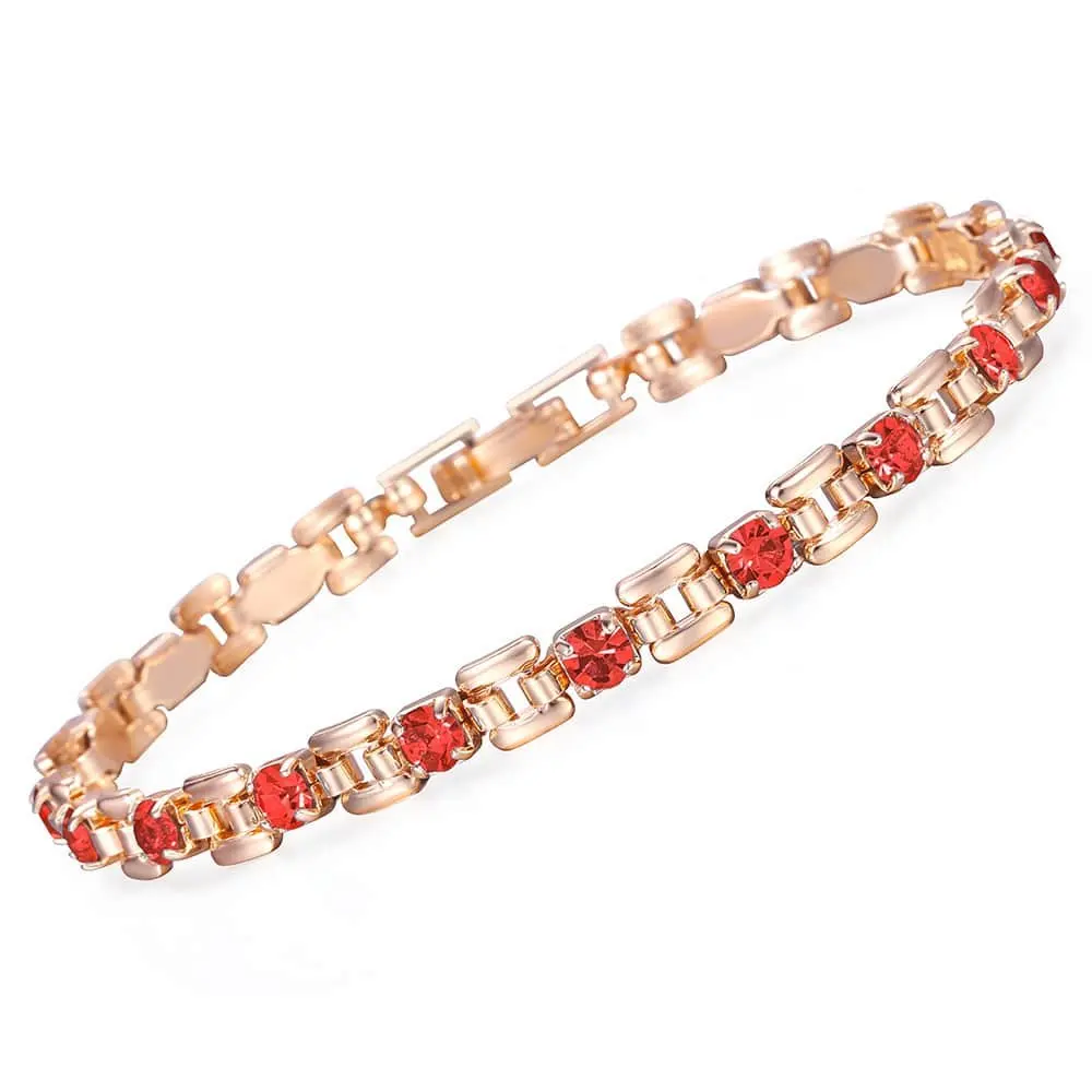 5.5mm 585 Rose Gold Color Bracelet For Womens Girls Square Bismark Gold Tone Cubic Zirconia Stone Link Bracelet  GB433