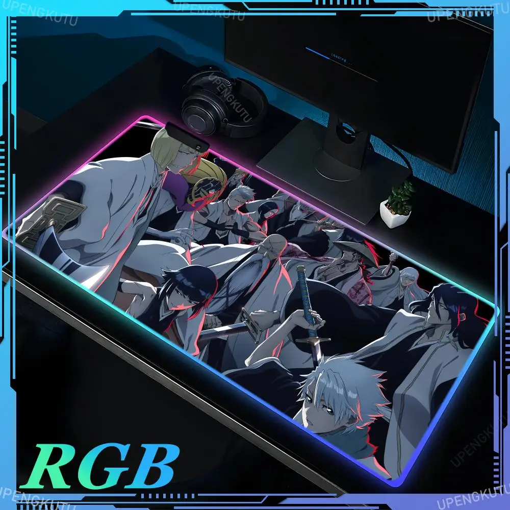 BLEACH Ichigo Anime RGB Pc Gamer Keyboard Mouse Pad XXXL 900x400mm LED Glowing Mouse Mats Rubber Gaming Computer Mausepad