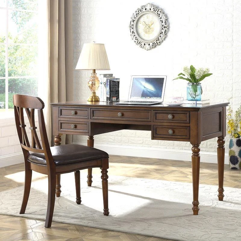 American rural retro desk solid wood study furniture book chair combination computer desk writing table