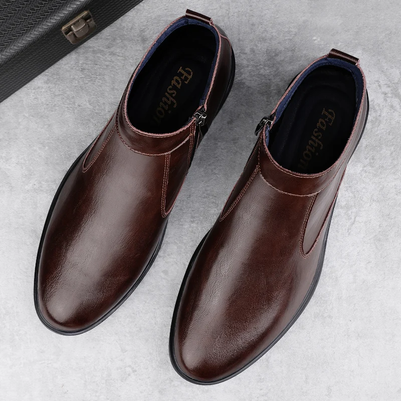 الرجال الخريف الشتاء الدافئة تشيلسي الأحذية الجانب سستة بسيطة عارضة شهم القطن الأحذية للتنقل حجم كبير (37-48) #1