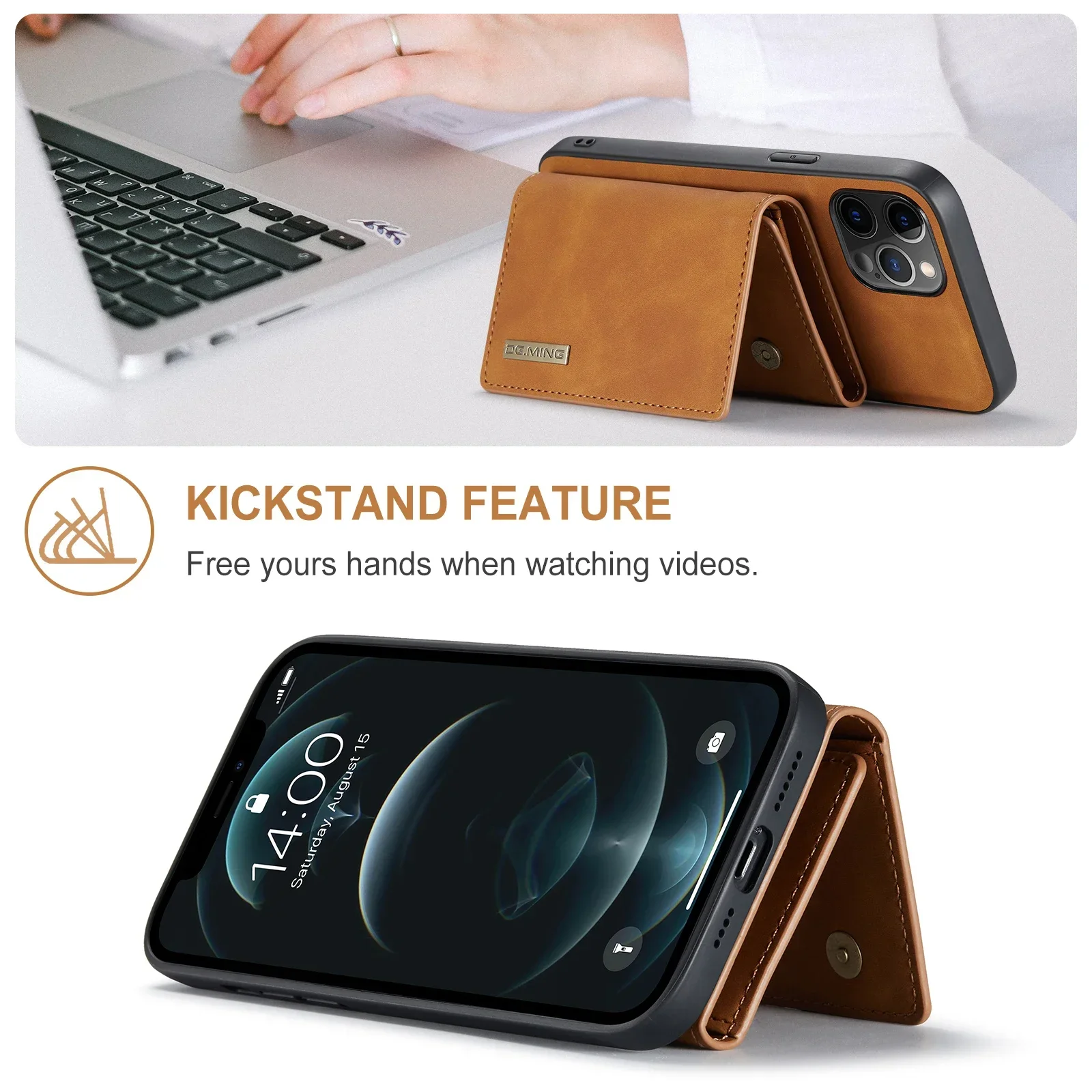 2in1 Intelligent Divide Split Body Magnetic Case Bag for IPhone 11 12 13 Mini 14 15 Plus 16 Pro Max X XR PU Leather Wallet Cover