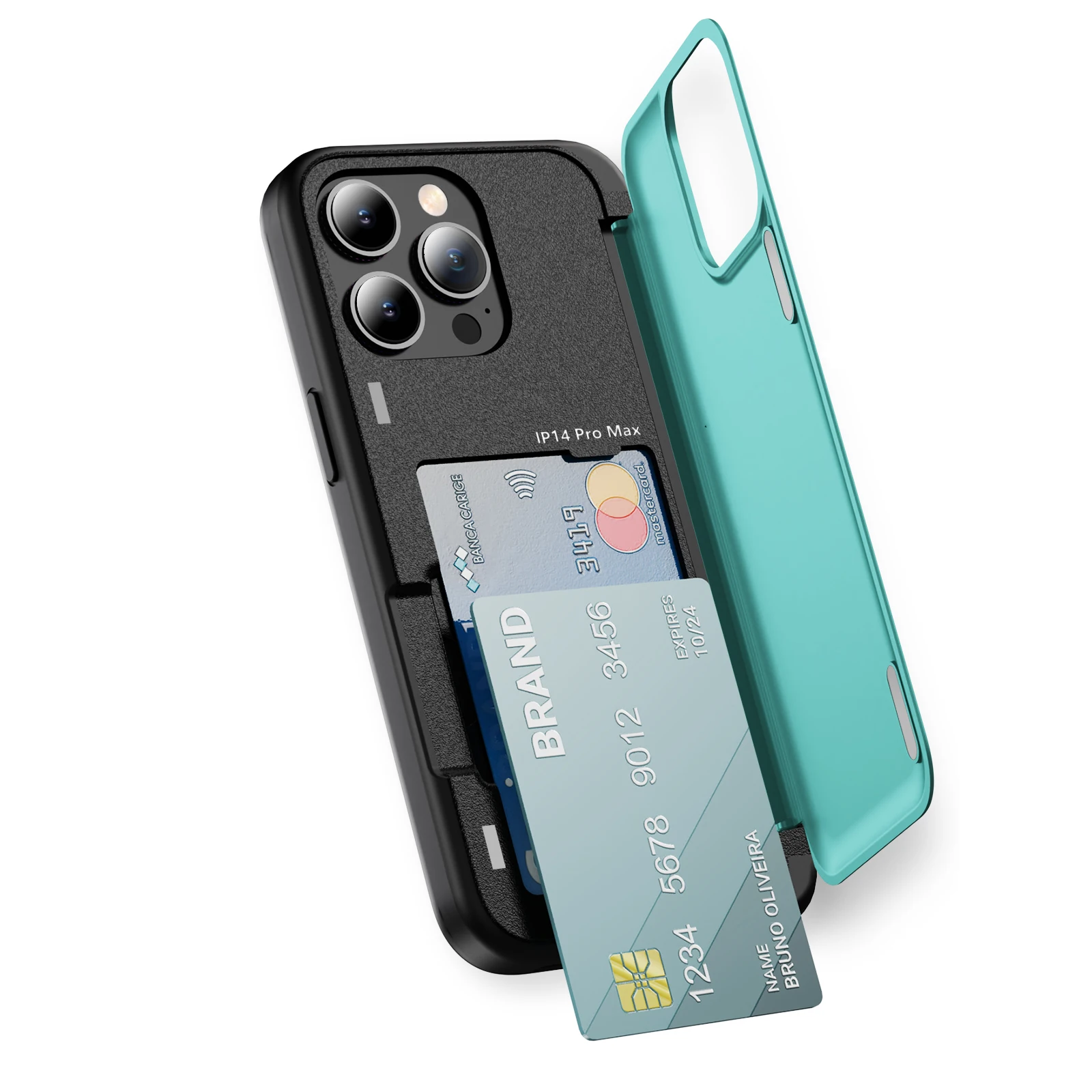 

Shockproof Hybrid Dual Layer Hidden Credit Card Holder Case, Magnet Card Pocket Kickstand Cover For iPhone 14 Pro Max 15 13 12