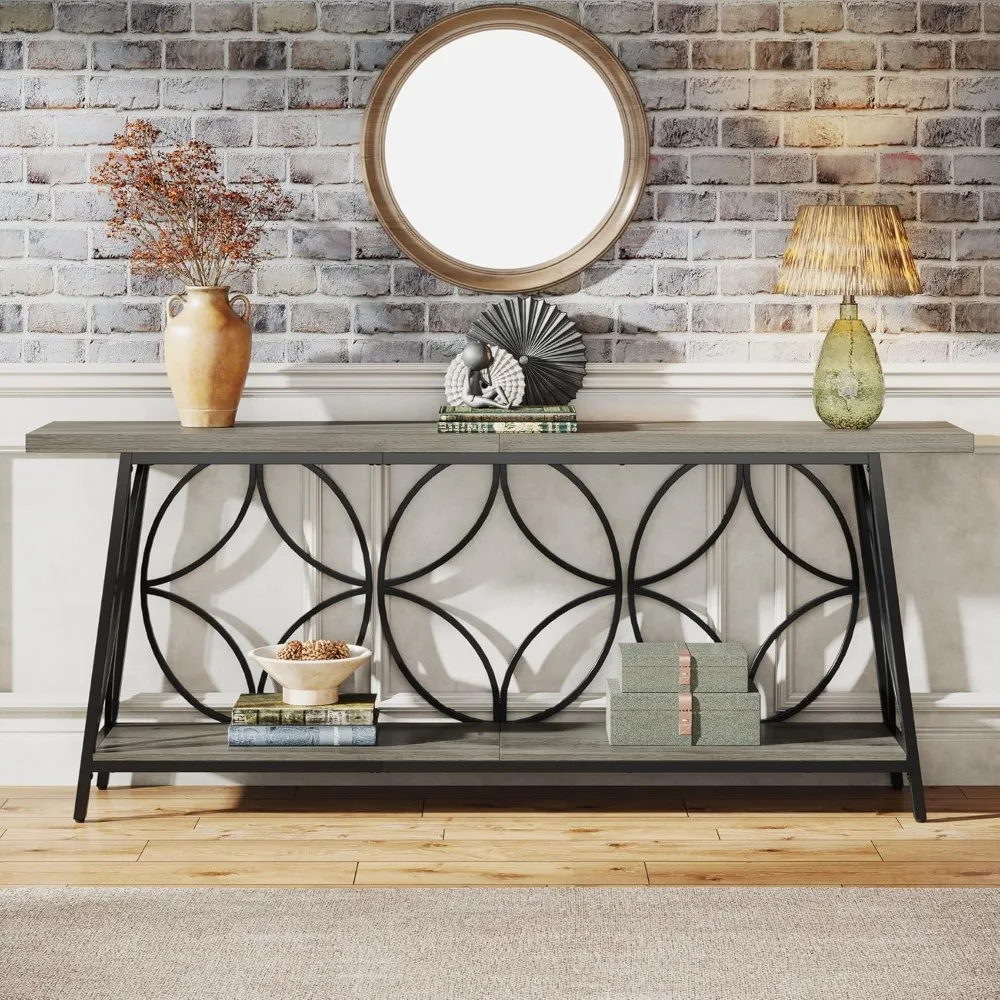 70.9-Inch Sofa Table, with Storage for Entryway, Living Room, Hallway, Foryer, 2-Tier Narrow Console Table
