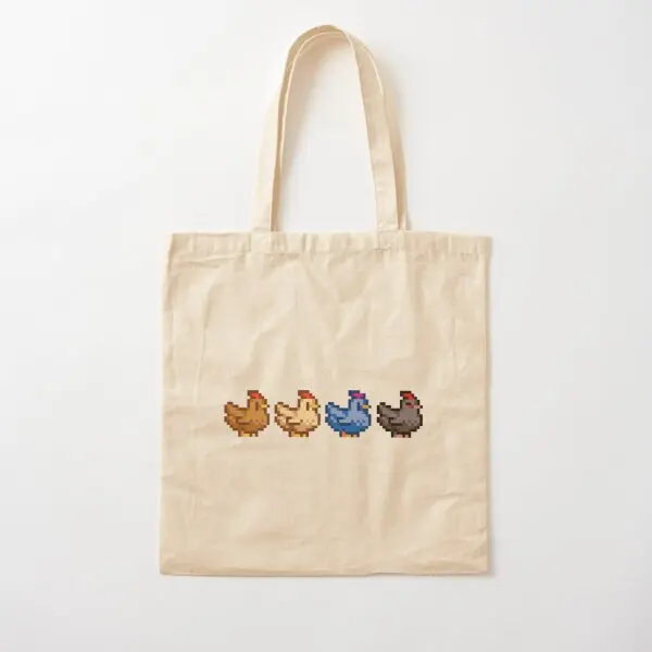 4 Chickens Stardew Valley Cotton  Canvas Bag Ladies Foldable Shoulder Bag Travel Printed Grocery Handbag Shopper Unisex Reusable