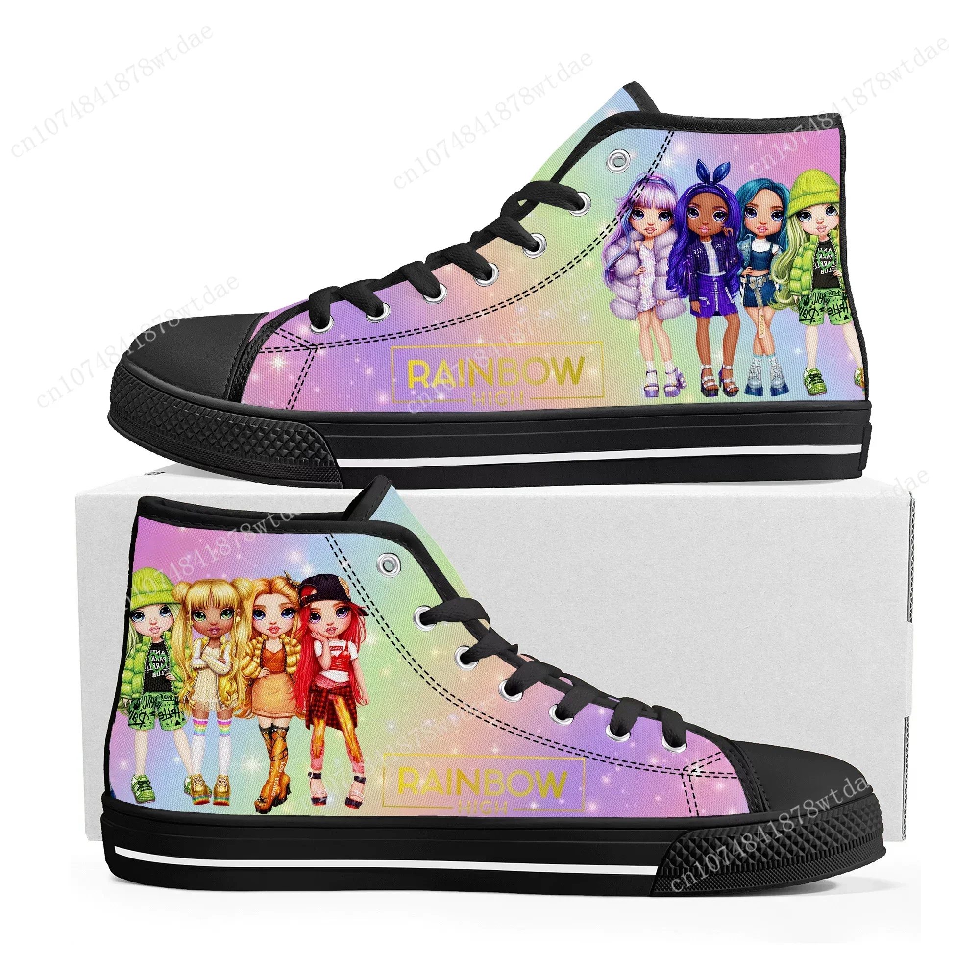 Rainbow High Girls High Top Sneakers Mens Womens High Quality Canvas Sneaker Anime Cartoon Casual Custom Made Shoes