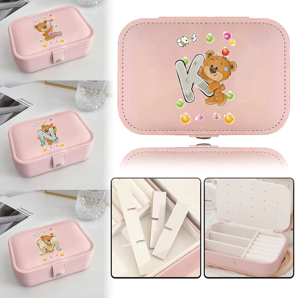 

2025 Portable Jewelry Box Large Size Simple Earrings Ring Jewelry Casket Large Capacity Travel Organizer Bear Printing Series