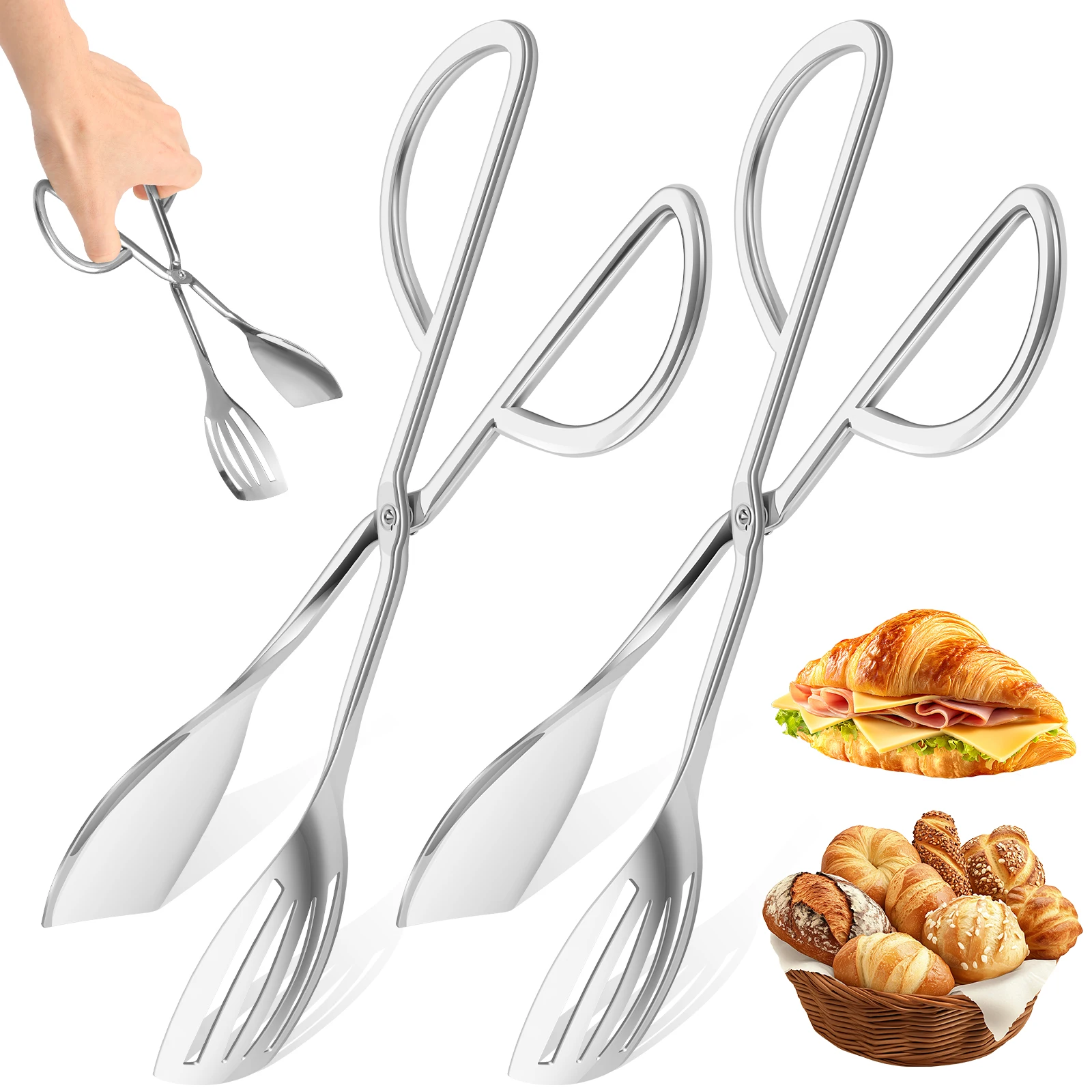 

2Pcs Food Tongs Stainless Steel Cooking Salad Bread Serving Tong Non-Stick Barbecue Clip Clamp for Buffet Grill Party Catering