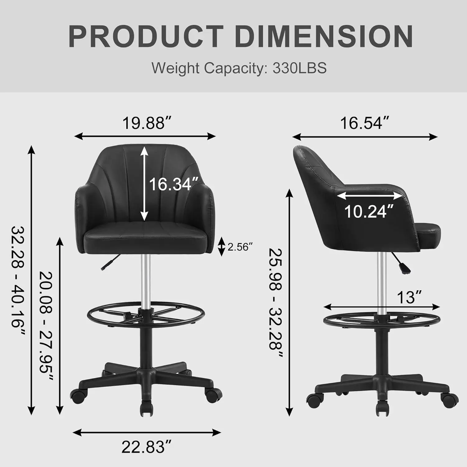 Vecelo-Silla de dibujo con altura ajustable, soporte Lumbar y reposapiés, para escritorio de pie, dormitorio, tocador, oficina y sala de estar