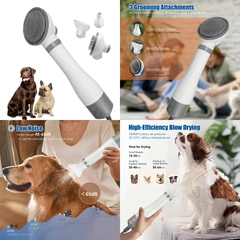 2 in 1 Pet Grooming Comb Hair Dryer with Replaceable Heads for Cat Dog Fur Care