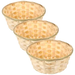 Bread Basket 3Pcs Round Bamboo Woven Basket Wicker Picnic Basket Willow Hamper Fruit Basket Rattan Storage Box Home