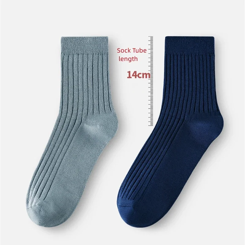 4 Pairs Men Crew Socks 98% Combed Cotton Middle Tube Black Blue White Soft Breathable Four Seasons Business Casual Sock for Man