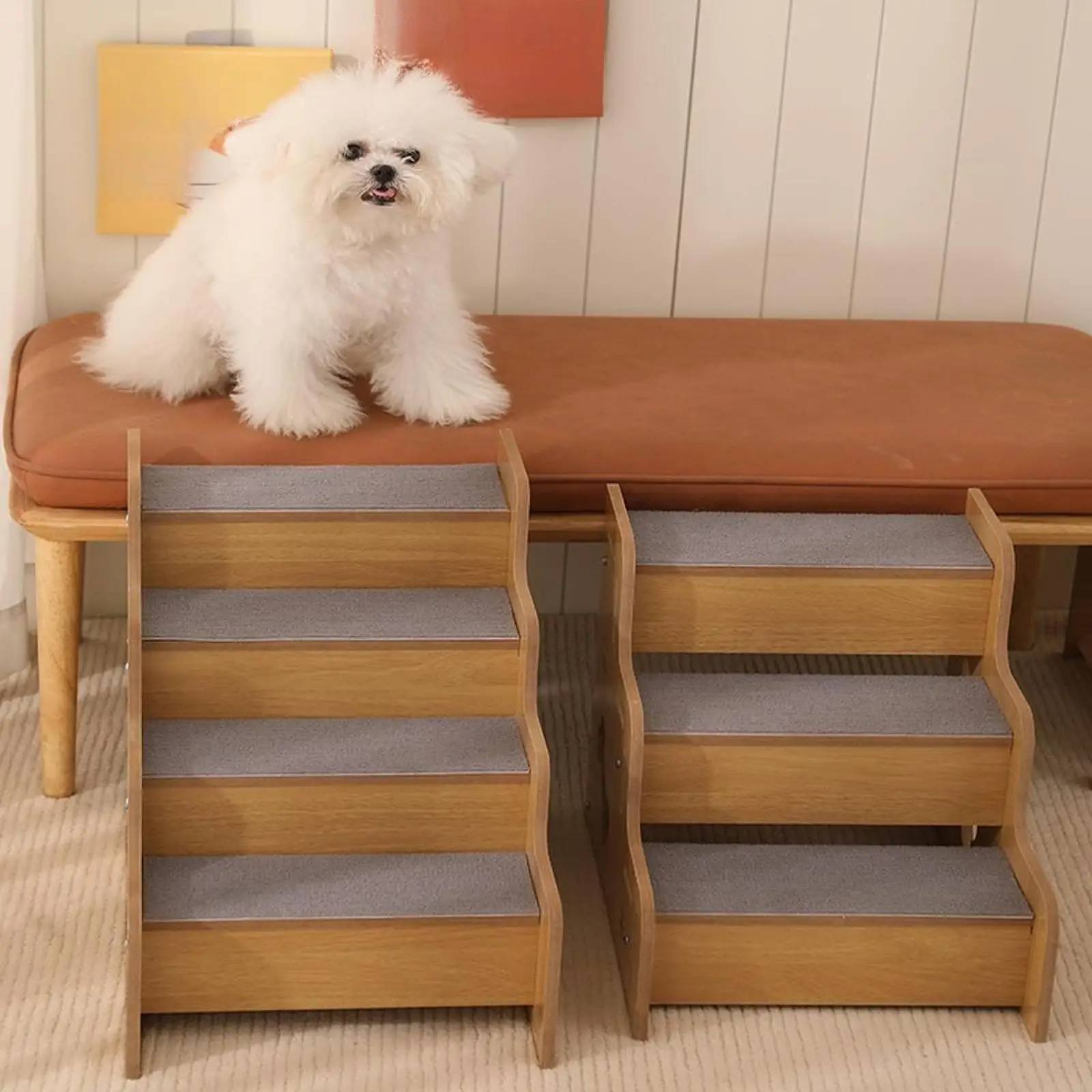 Escalera de madera para mascotas, elementos esenciales para cachorros, escalera antideslizante para perros, sofá cama alta, suministros para mascotas, 3/4 escalones