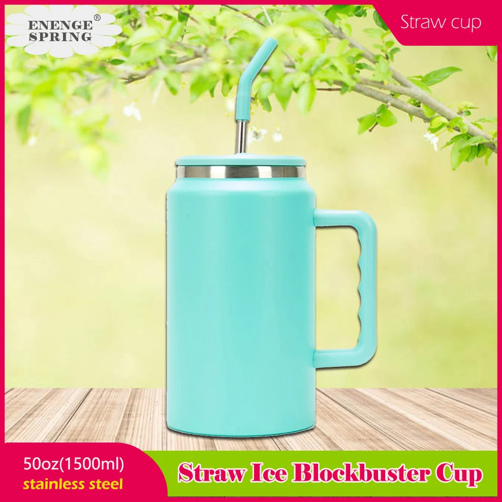 New 50oz Stainless Steel Ice Blockbuster Cup Insulated/Cold Insulated Straw Cup Portable High-Capacity Car Mug 1500ML