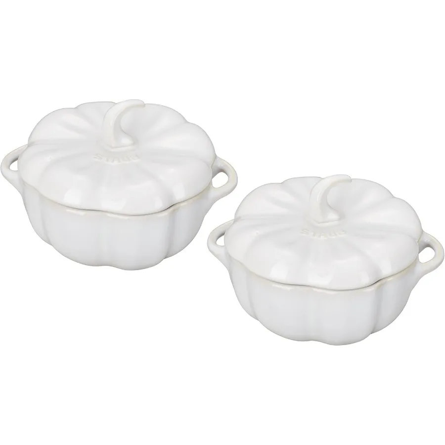 

Керамический набор из 2 предметов Petite Pumpkin Cocotte 0,75qt 24 унций в деревенском стиле цвета слоновой кости
