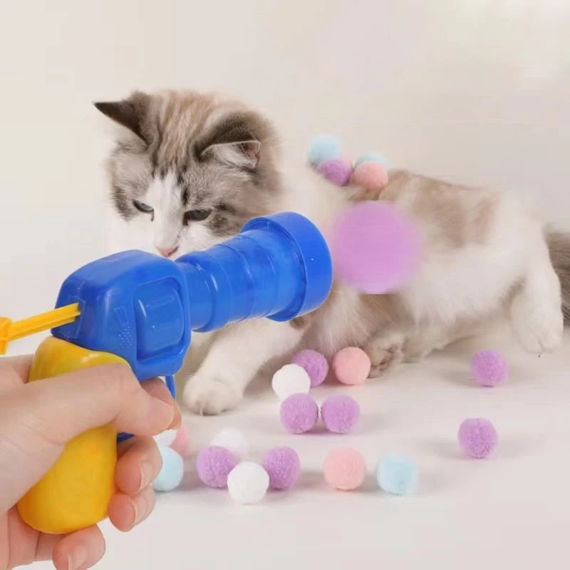 Kat Pluche Interactief Lancering Trainingsspeelgoed Voor Huisdier Kitten Creatieve Mini Schieten Pistool Games Pluche Bal Speelgoed Dierbenodigdheden