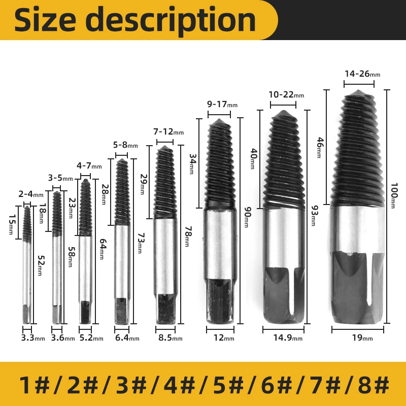 5/6Pcs Vis Extracteur En Métal Foret Ensemble Vis Endommagées Remover Extracteur Outils de Menuiserie Boulon Cassé Tuyau D\'eau Extracteur